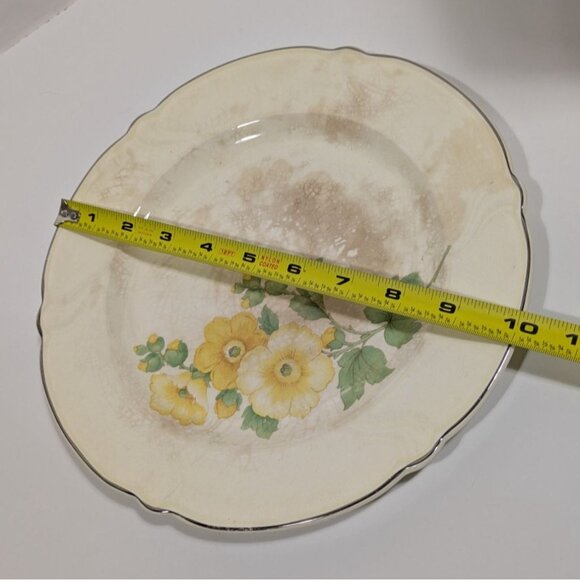 Vintage TS&T Yellow Flower Scalloped Dinner Plate Made In USA 10" Diameter - Picture 2 of 11